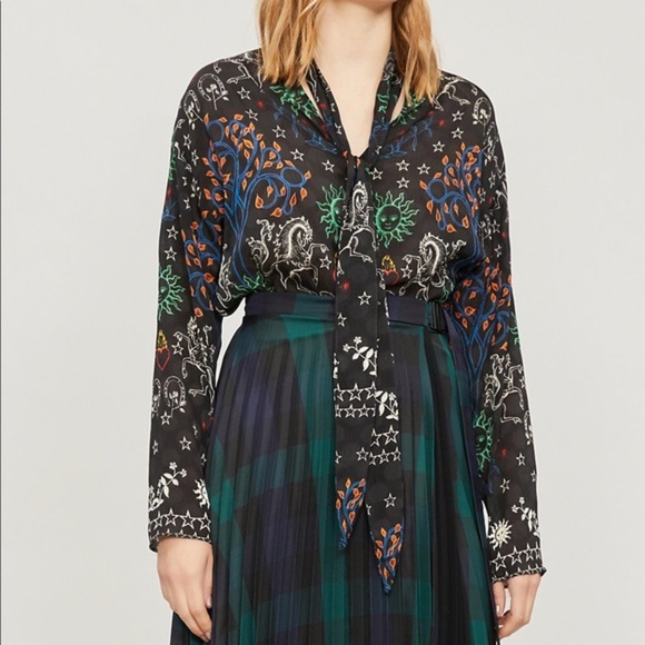 Sandro Colchique Conversational-print Chiffon Top - Picture 1 of 11